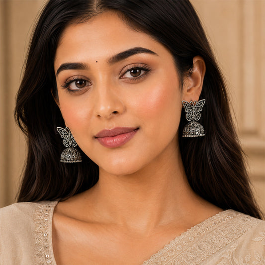 Detailed Butterfly Elegant Oxidized Silver Jhumka | Earring for Women & Girl