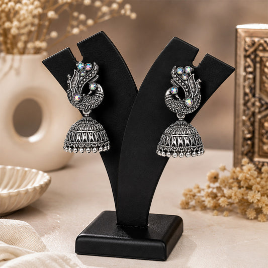 Detailed Mor Elegant Oxidized Silver Jhumka | Earring for Women & Girl