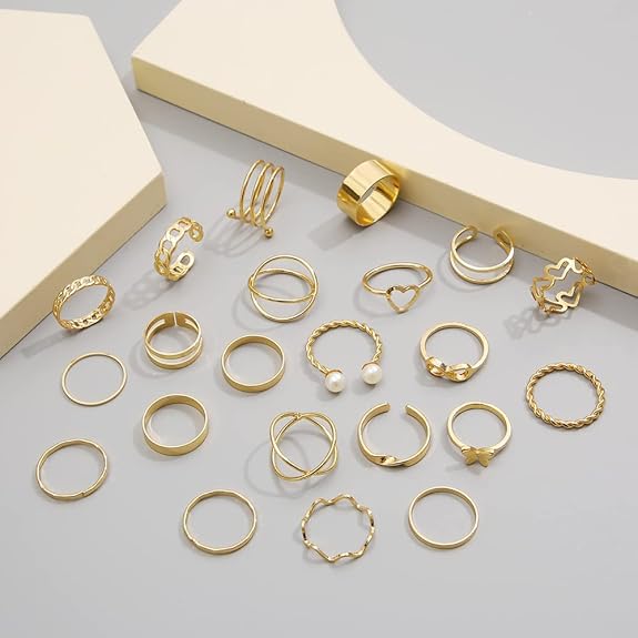 22pcs Latest Stylish Stackable Kunckle Rings Set for Women and Girls Butterfly Heart Boho Gold and Silver Plated Rings