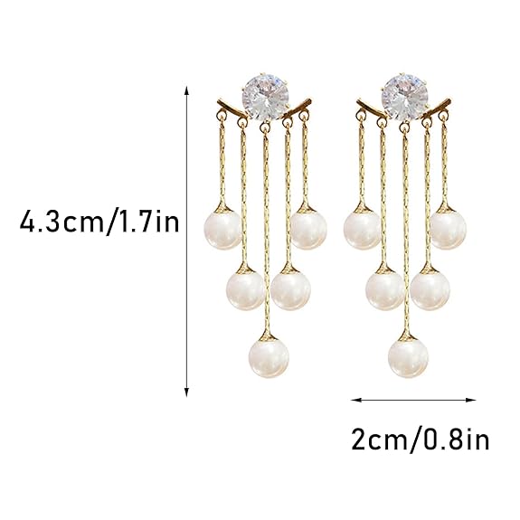 Long Pearl Earrings Faux Pearl Drop Dangle Earrings 14K Gold Plated Long Tassel Earrings Wedding Bridal Jewelry for Women