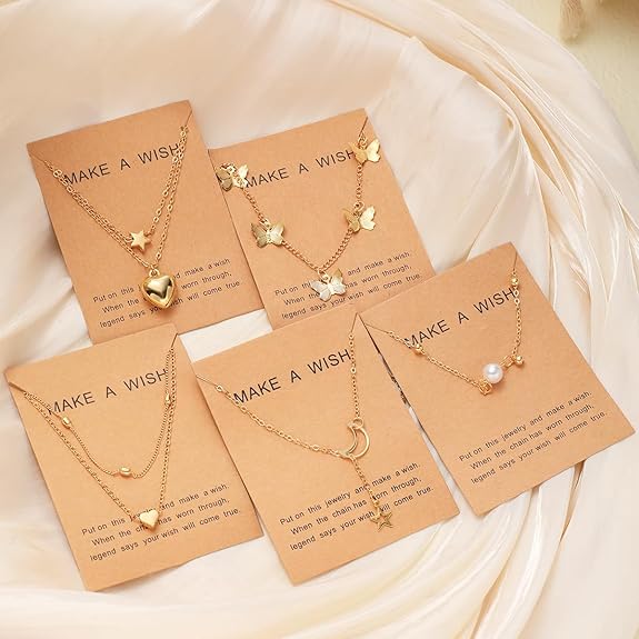 5 Pcs Latest Stylish Heart Butterfly Pearl Necklace Jewellery Set for Women