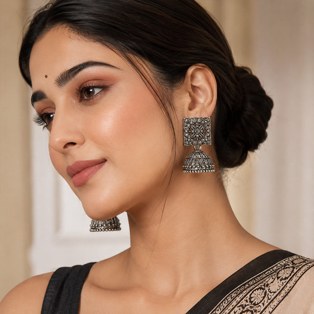 Oxidised Silver Earrings Combo Set for Women | Latest Jhumka, Floral & Designer Earrings Pack (Set of 6)