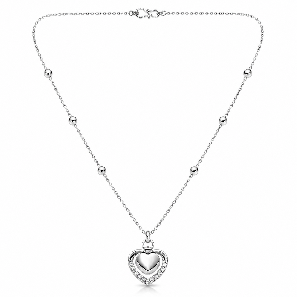 Silver Double Heart AD Pendant for Women/Girls