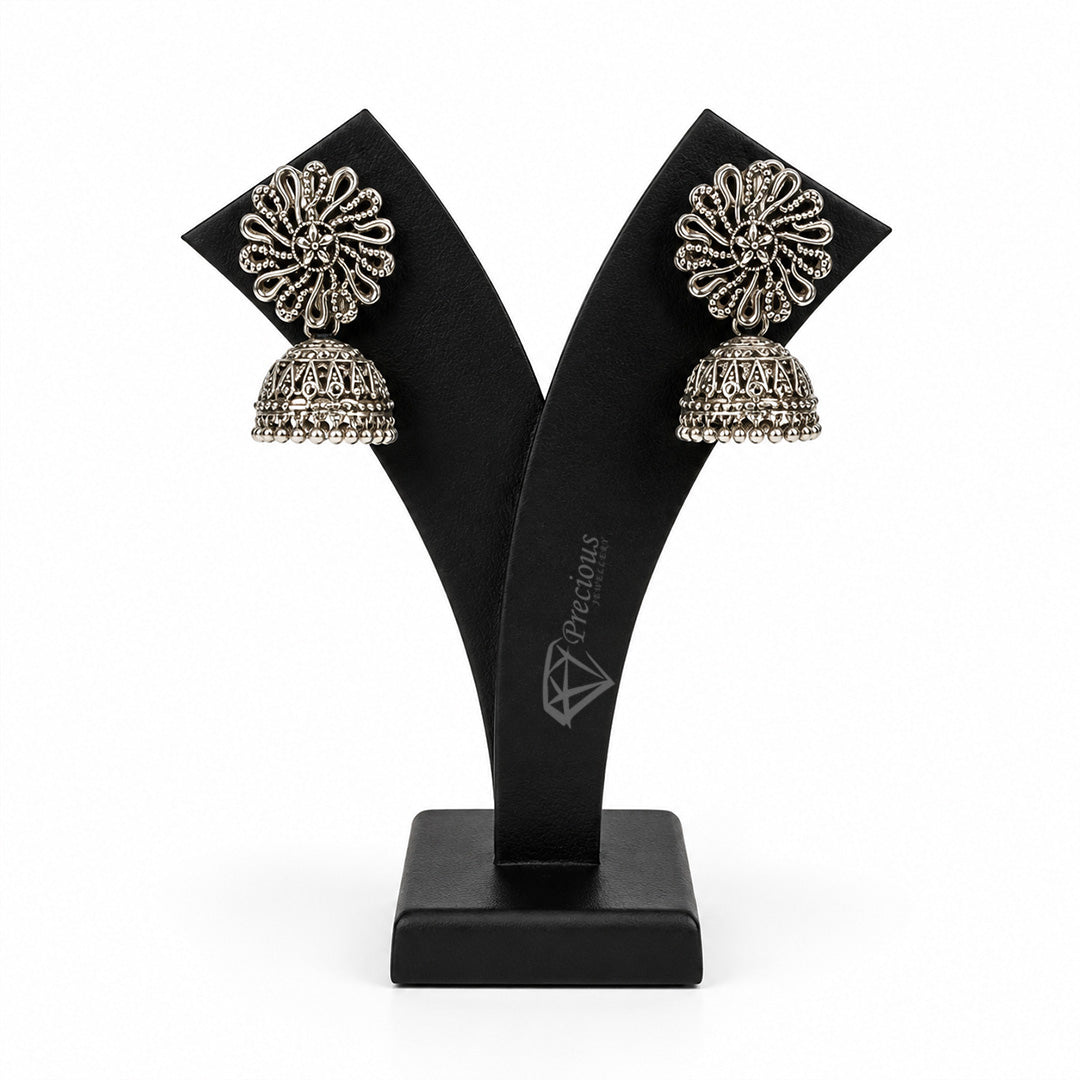Floral Elegant Oxidized Silver Jhumka | Earring for Women & Girl