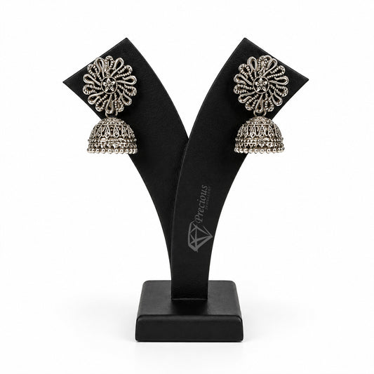 Floral Elegant Oxidized Silver Jhumka | Earring for Women & Girl