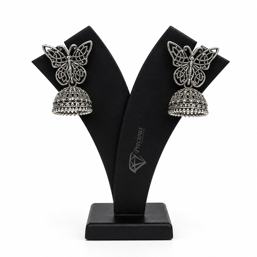 Detailed Butterfly Elegant Oxidized Silver Jhumka | Earring for Women & Girl