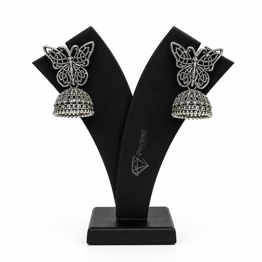 Detailed Butterfly Elegant Oxidized Silver Jhumka | Earring for Women & Girl