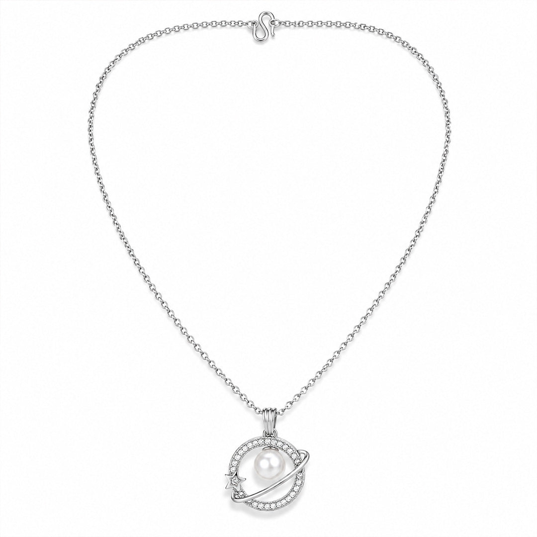 Silver Round Shape AD Pendant White Pearl for Women/Girls