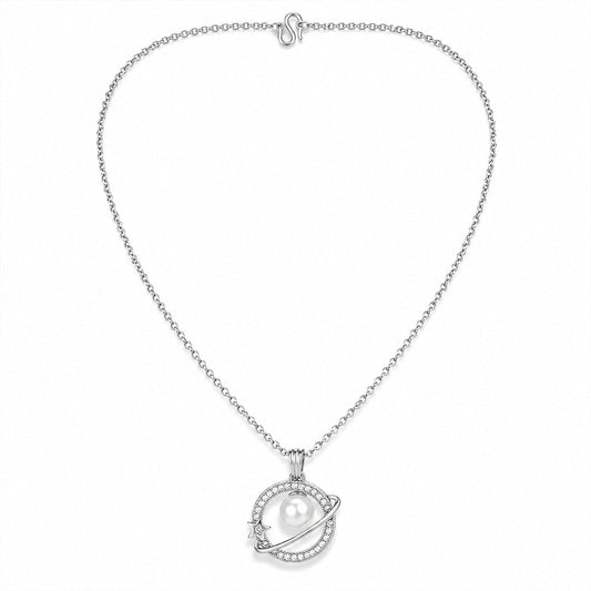 Silver Round Shape AD Pendant White Pearl for Women/Girls