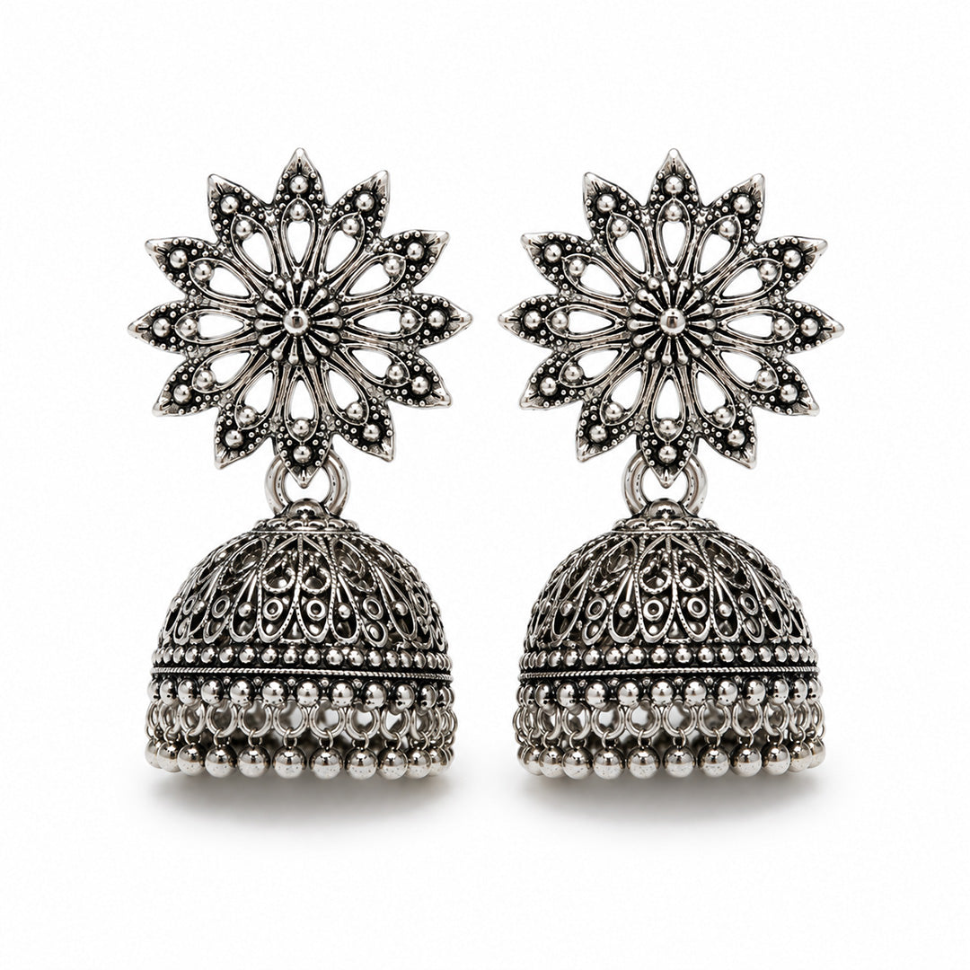 Sun Detailed Elegant Traditional Oxidized Silver Jhumka | Earring for Women & Girl