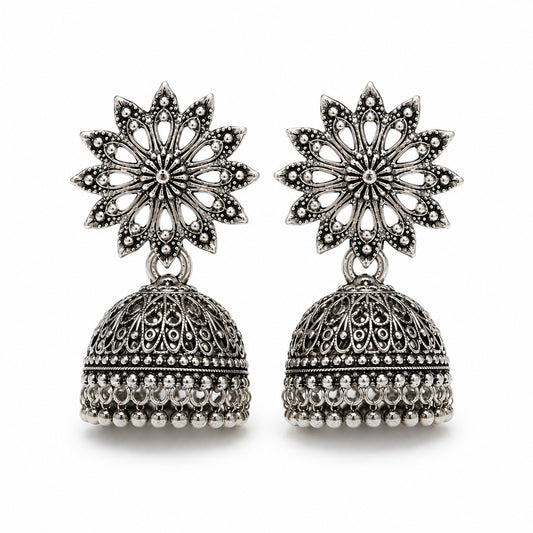 Sun Detailed Elegant Traditional Oxidized Silver Jhumka | Earring for Women & Girl