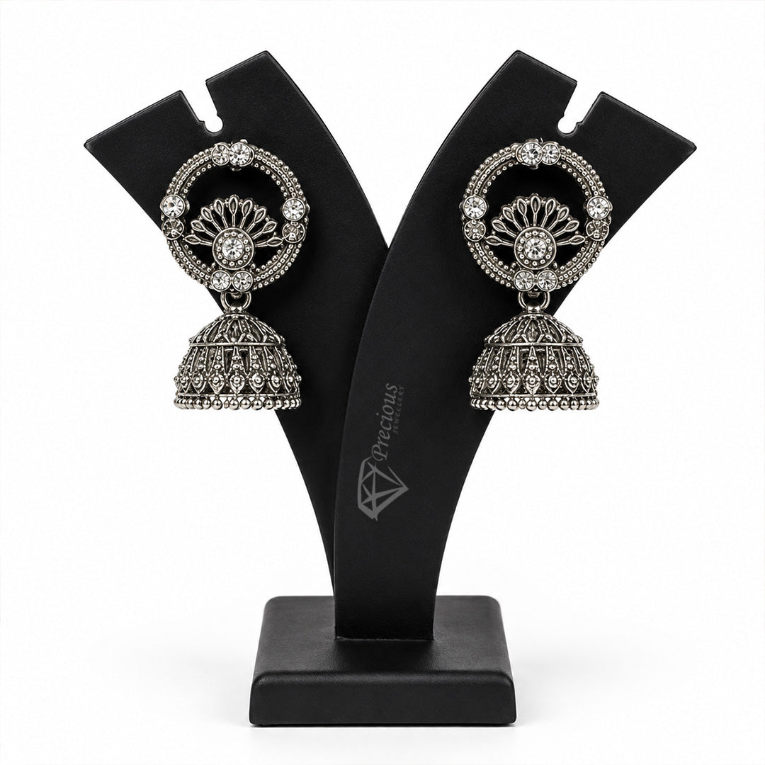 Round Detailed Elegant Oxidized Silver Jhumka | Earring for Women & Girl