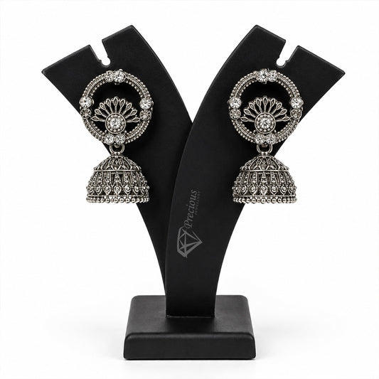 Round Detailed Elegant Oxidized Silver Jhumka | Earring for Women & Girl
