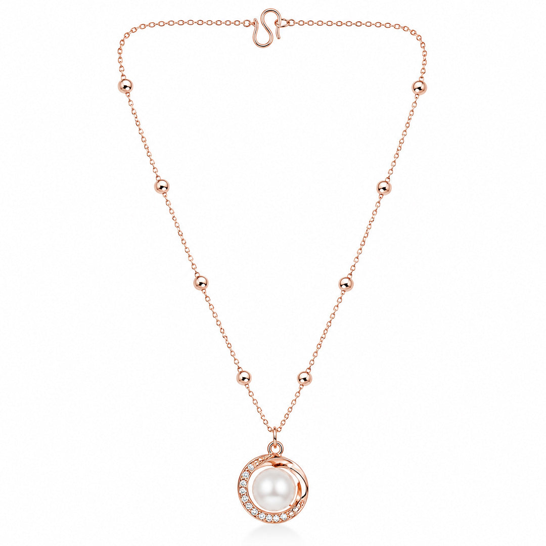 Rose Gold Round Shape AD Pendant with White Pearl for Women/Girls