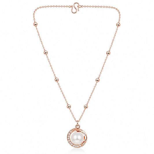 Rose Gold Round Shape AD Pendant with White Pearl for Women/Girls