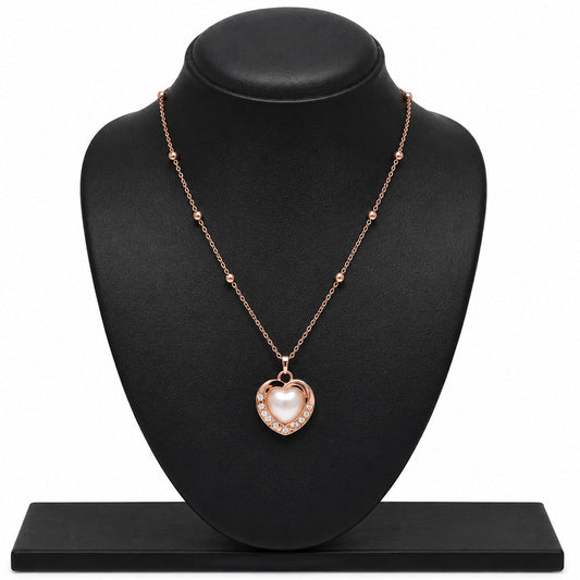 White Heart Rose Gold AD Pendant for Women/Girls