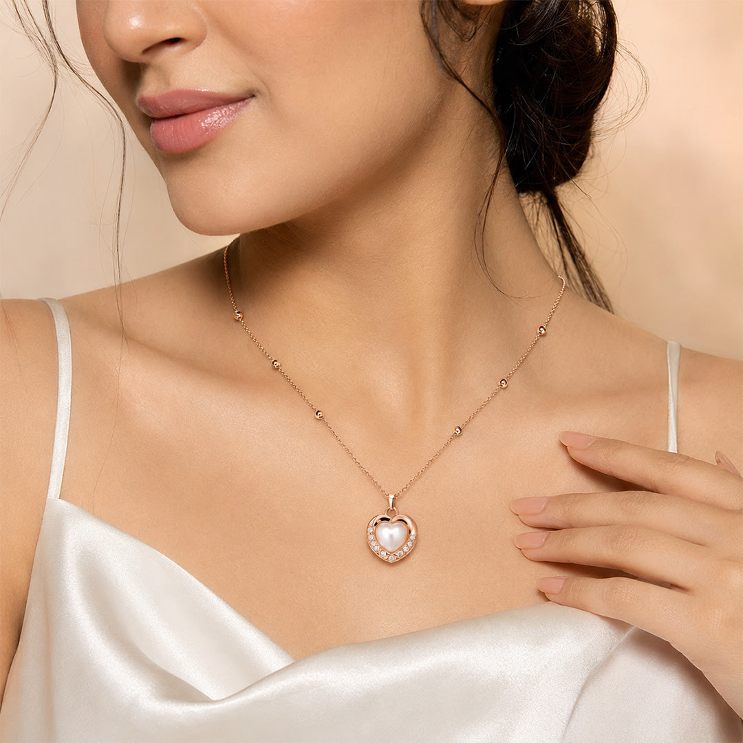 White Heart Rose Gold AD Pendant for Women/Girls