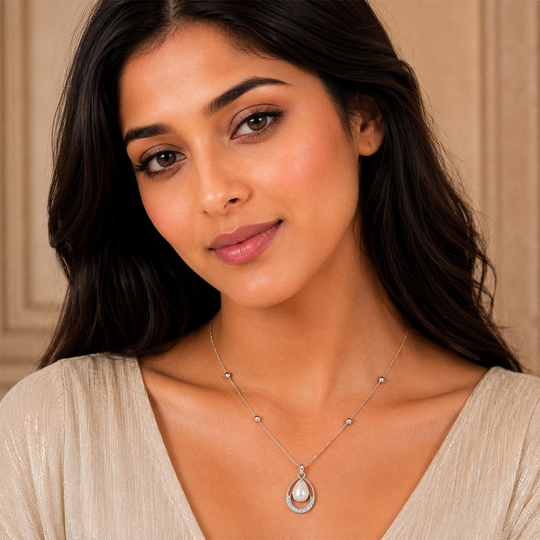 Silver Egg Shape AD Pendant for Women/Girls