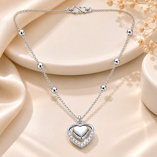 Silver Double Heart AD Pendant for Women/Girls