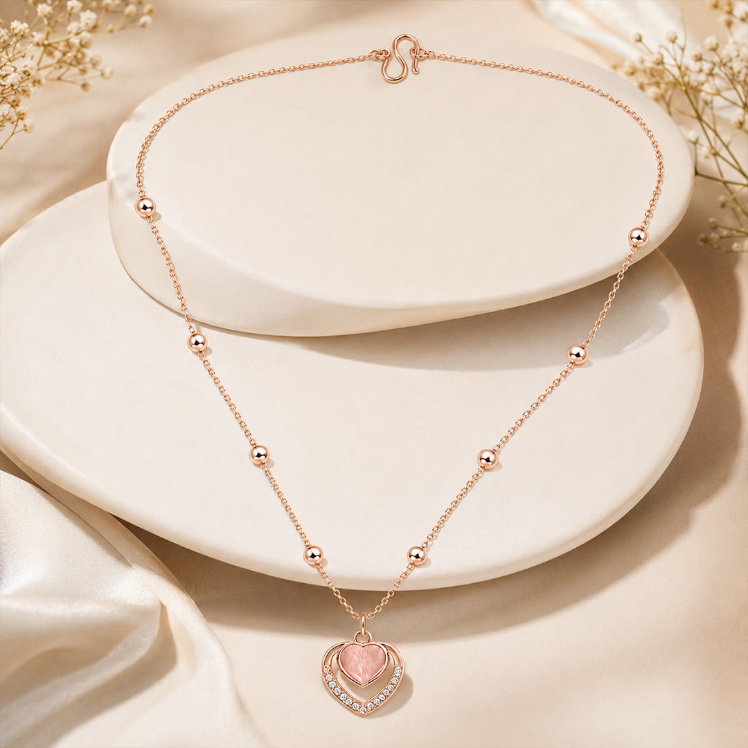 Pink Double Heart Shape AD Pendant for Women/Girls