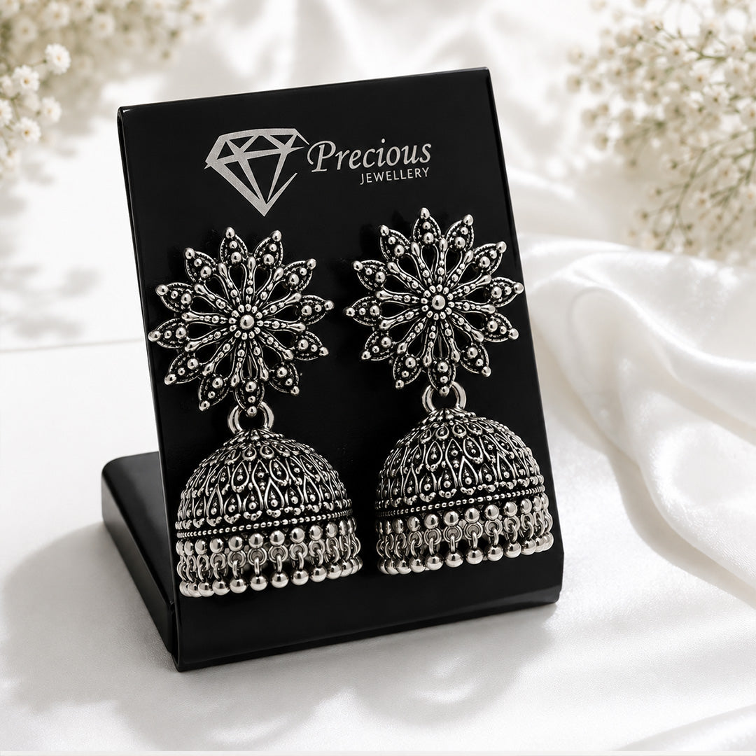 Sun Detailed Elegant Traditional Oxidized Silver Jhumka | Earring for Women & Girl