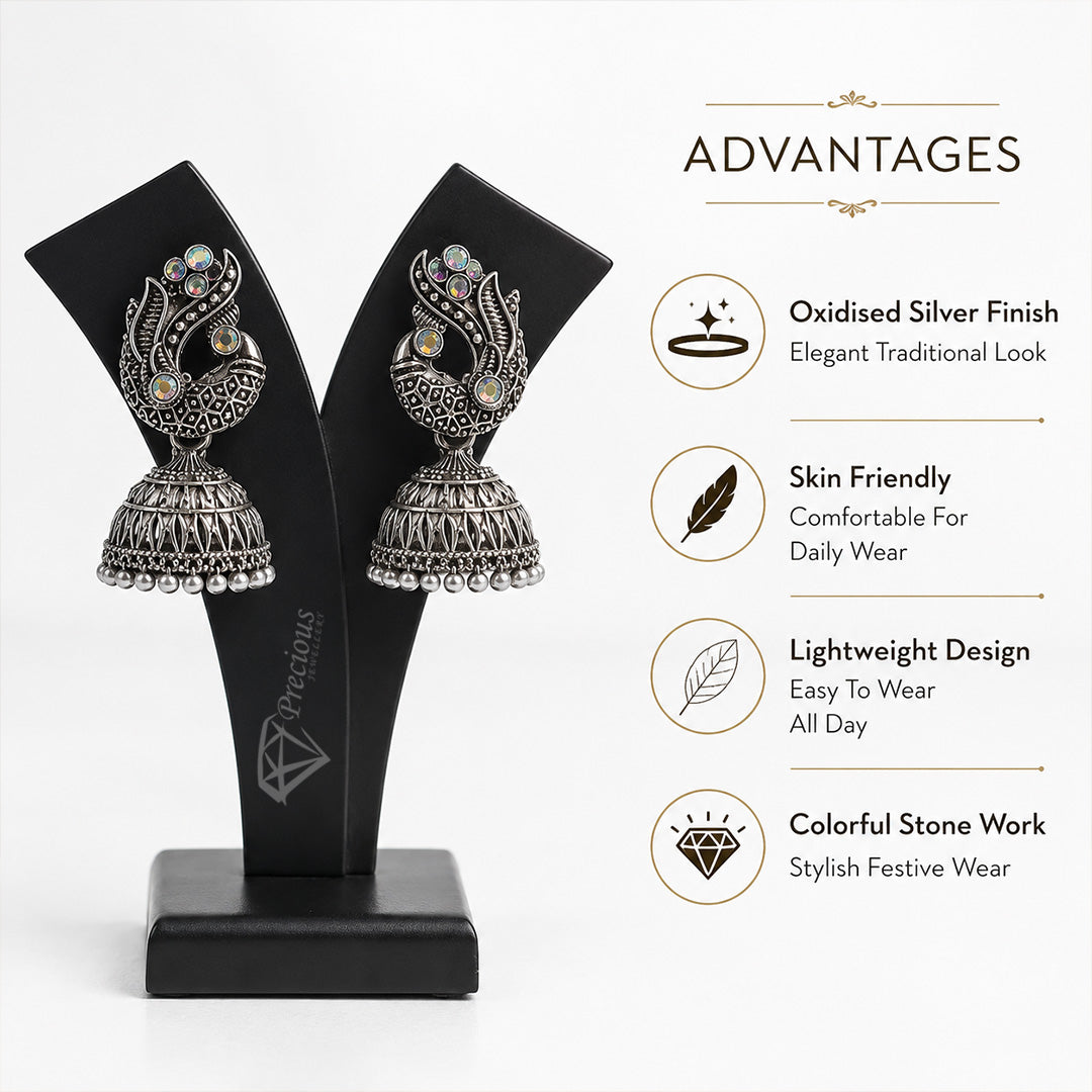 Detailed Mor Elegant Oxidized Silver Jhumka | Earring for Women & Girl