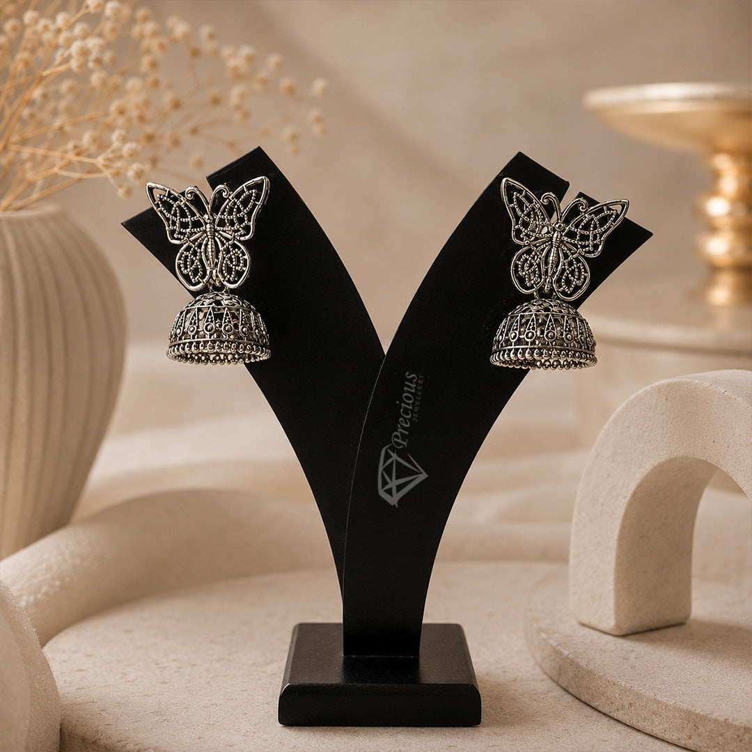Detailed Butterfly Elegant Oxidized Silver Jhumka | Earring for Women & Girl