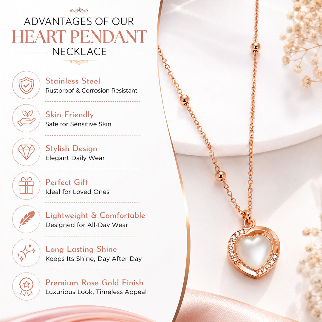 White Heart Rose Gold AD Pendant for Women/Girls