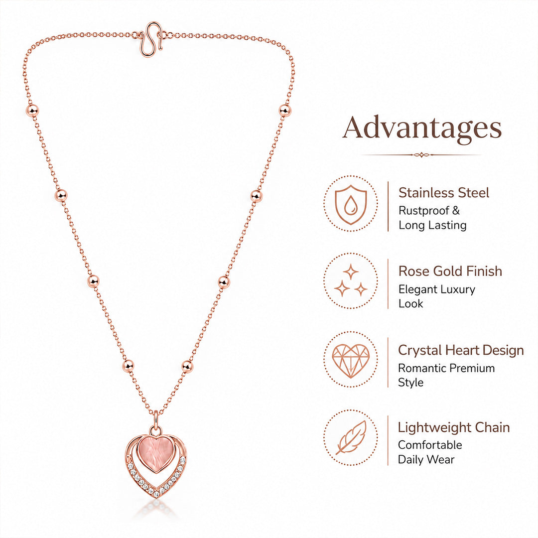 Pink Double Heart Shape AD Pendant for Women/Girls