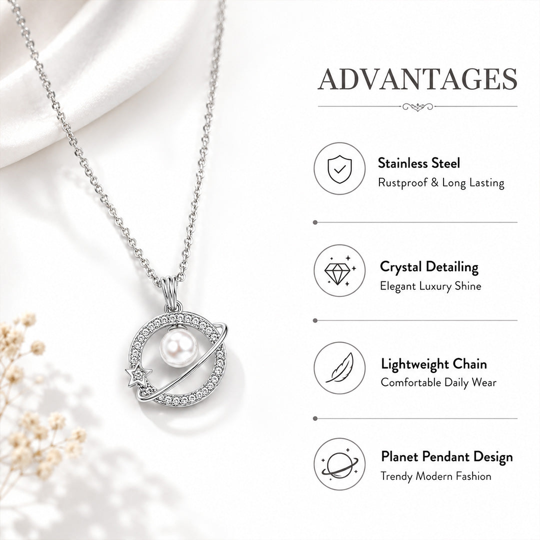 Silver Round Shape AD Pendant White Pearl for Women/Girls