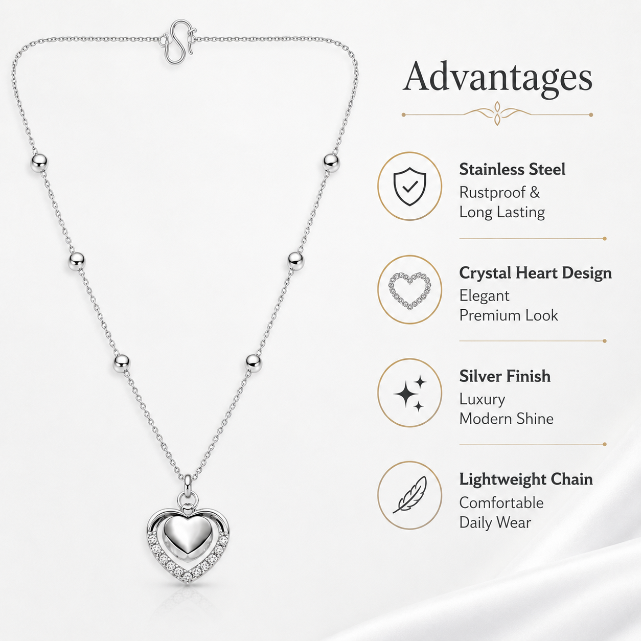 Silver Double Heart AD Pendant for Women/Girls