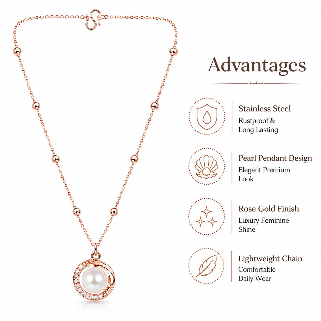 Rose Gold Round Shape AD Pendant with White Pearl for Women/Girls