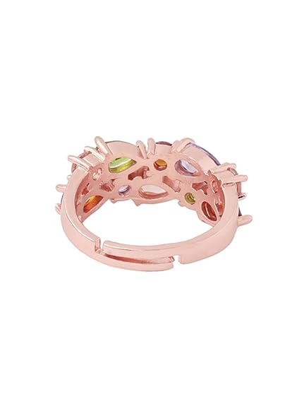 Crystal Rings For Women | Adjustable Ring Multicolor Swiss Cubic Zircon Crystal Ring | Rose Gold Plated
