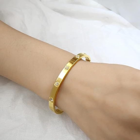 Shining18K Gold Plated Stainless Steel Openable Crystal Bracelet