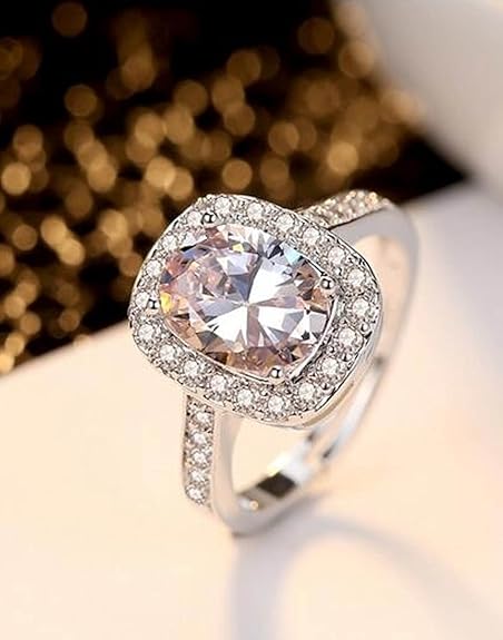 Stylish Silver Plated Solitaire Crystal Ring for Women and Girls