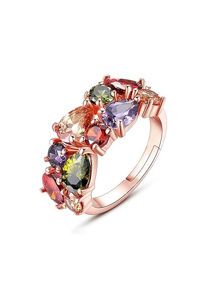 Crystal Rings For Women | Adjustable Ring Multicolor Swiss Cubic Zircon Crystal Ring | Rose Gold Plated