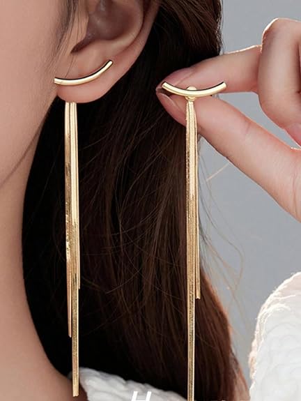 Latest Stylish Tassel Earrings for Women and Girls (Gold)