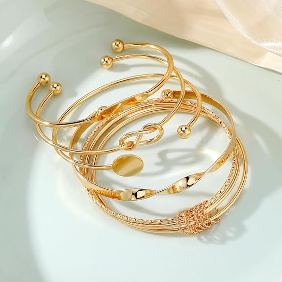 Shining Set of 5 Latest Stylish Multilayer Bangle Bracelet for Women and Girls