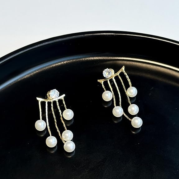 Long Pearl Earrings Faux Pearl Drop Dangle Earrings 14K Gold Plated Long Tassel Earrings Wedding Bridal Jewelry for Women