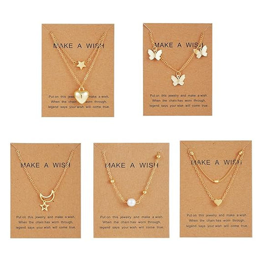 5 Pcs Latest Stylish Heart Butterfly Pearl Necklace Jewellery Set for Women