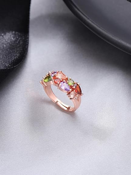 Crystal Rings For Women | Adjustable Ring Multicolor Swiss Cubic Zircon Crystal Ring | Rose Gold Plated