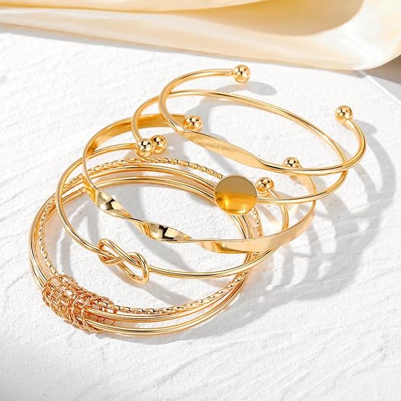 Shining Set of 5 Latest Stylish Multilayer Bangle Bracelet for Women and Girls