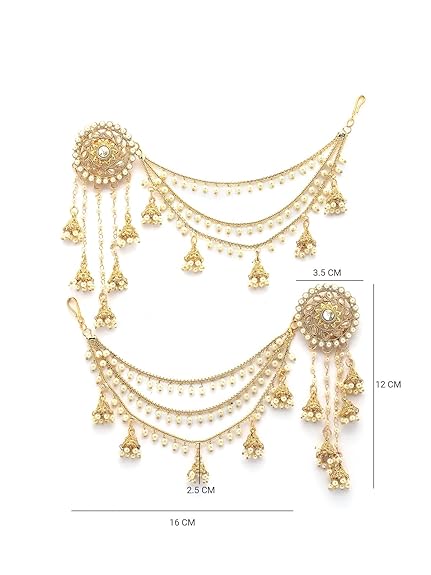 Creative Traditional Indian Fashion Gold Plated Multi Layer Pearls Ear Chain with Jhumka/Jhumki Earring Jewellery for Women & Girls