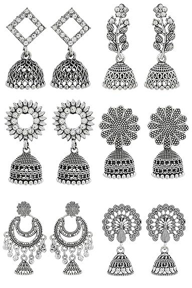 Traditional Oxidised Silver Jhumka Earrings for women | girls fashion jhumka meenakari oxidised kundans flower