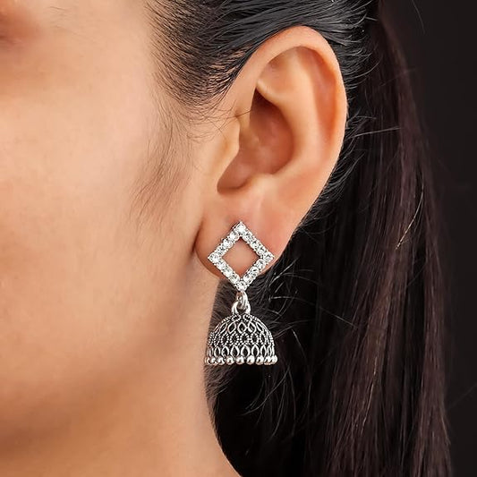 Traditional Oxidised Silver Jhumka Earrings for women | girls fashion jhumka meenakari oxidised kundans flower
