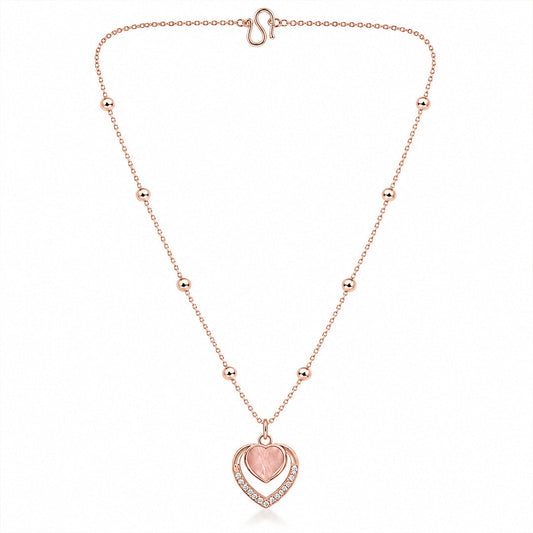 Pink Double Heart Shape AD Pendant for Women/Girls