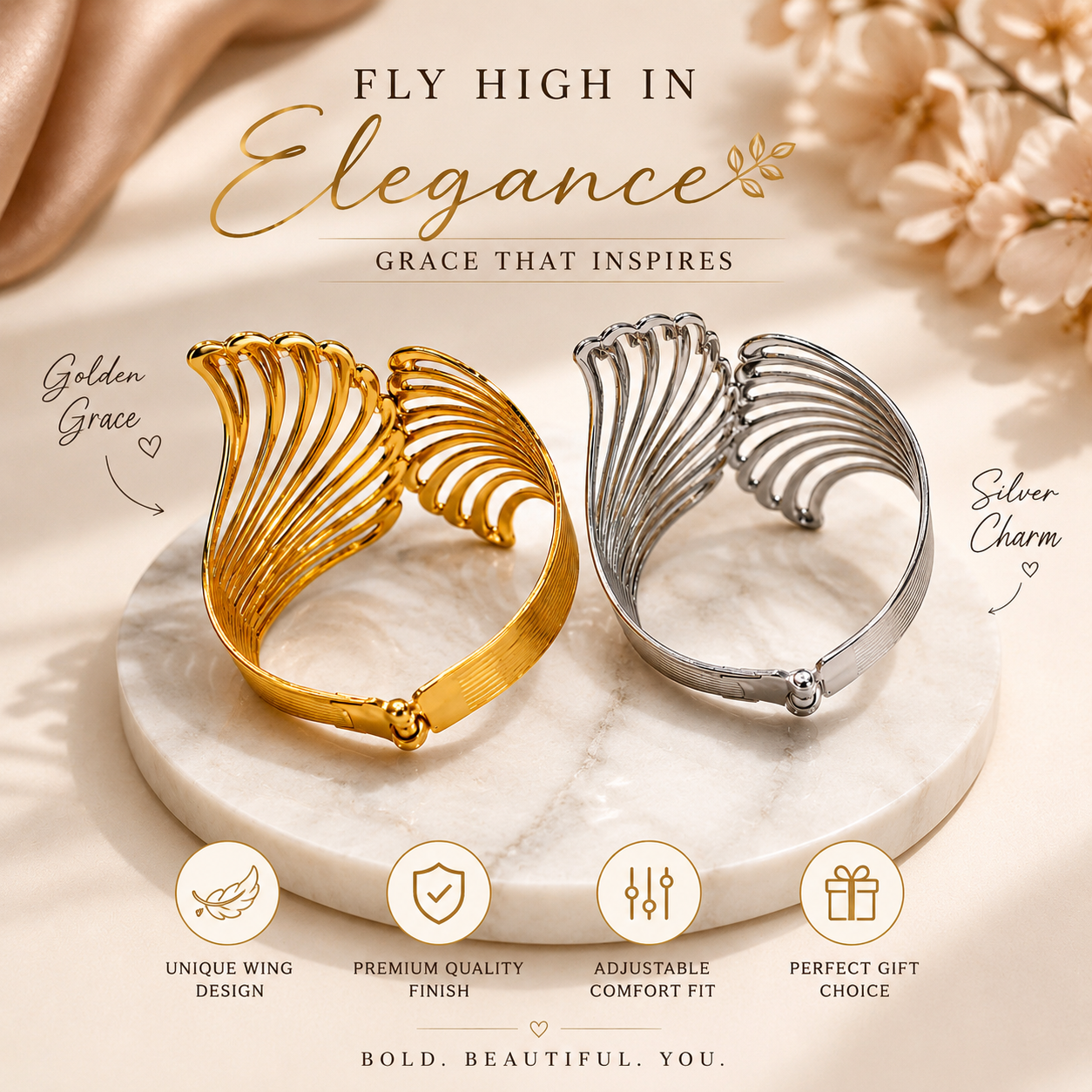 Golden & Silver Plated Combo Cuff Bracelet for Women & Girls