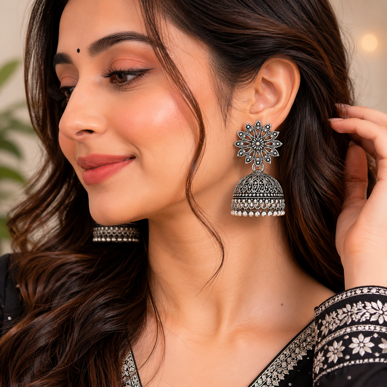 Sun Detailed Elegant Traditional Oxidized Silver Jhumka | Earring for Women & Girl